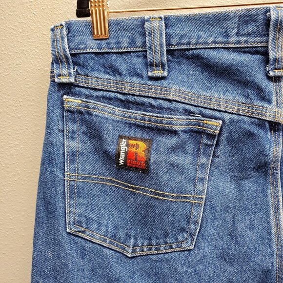 Wrangler Riggs Jeans Mens 36x34 Blue Workwear Utility Carpenter 3W050AI Denim - Picture 5 of 8